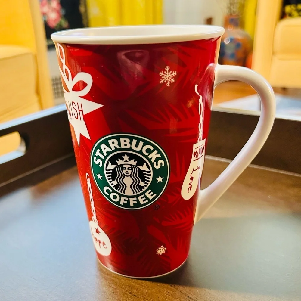 Starbucks 2009 Holiday Mug Christmas red white green tall